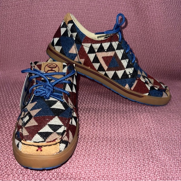 Twisted X Boots Women’s Size 7.5 Aztec Southwestern Red Blue Graphic Hooey Shoes - Picture 4 of 10
